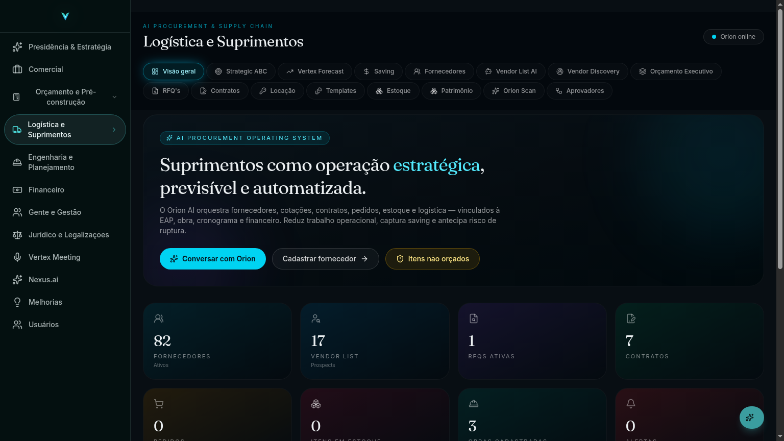 Tela do módulo Suprimentos